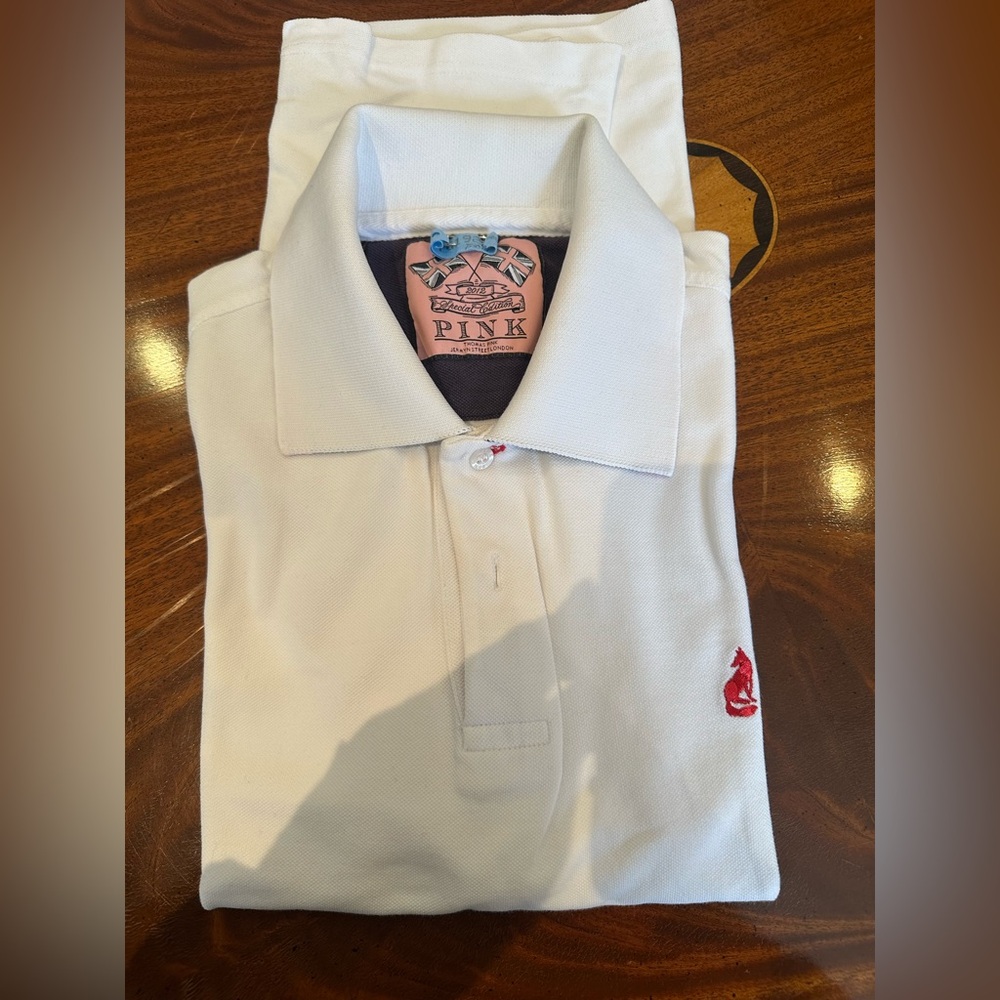 Thomas Pink White Polo Shirt with Pink Label and Red Logo